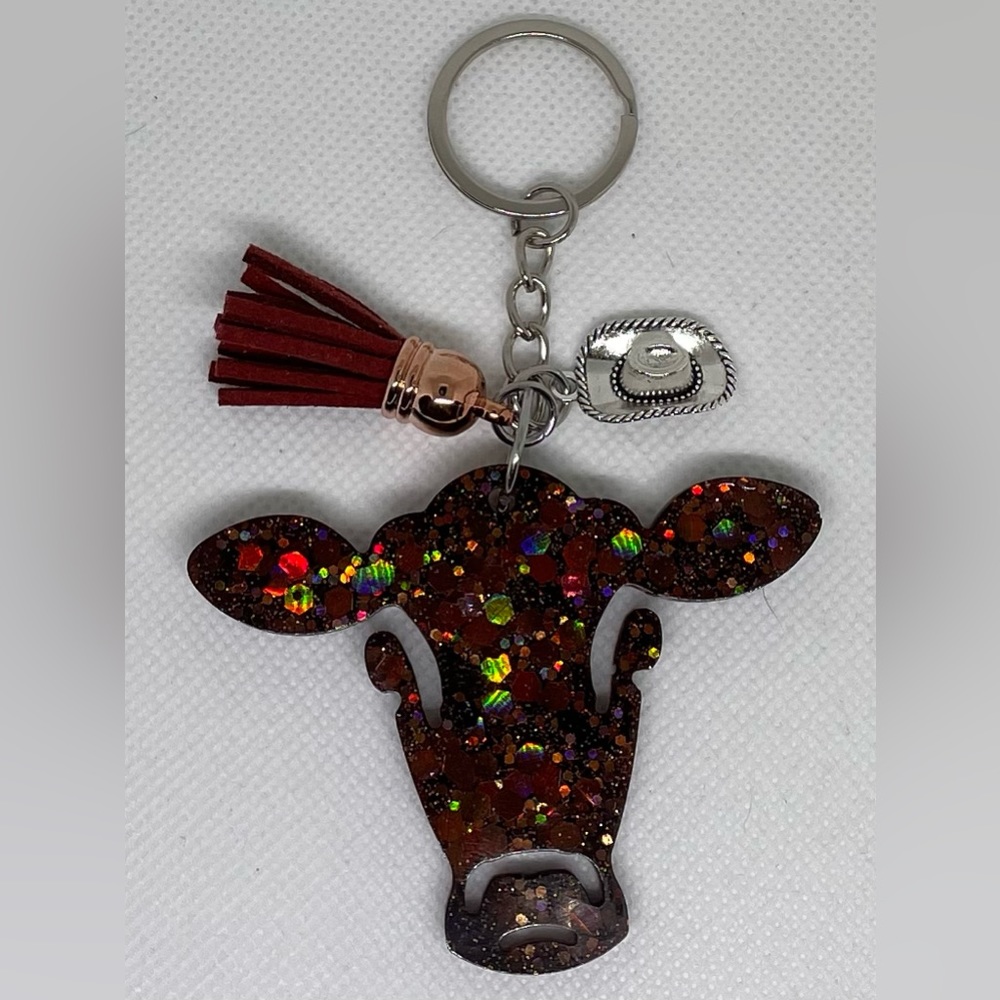 Epoxy Resin Cow Keychain
